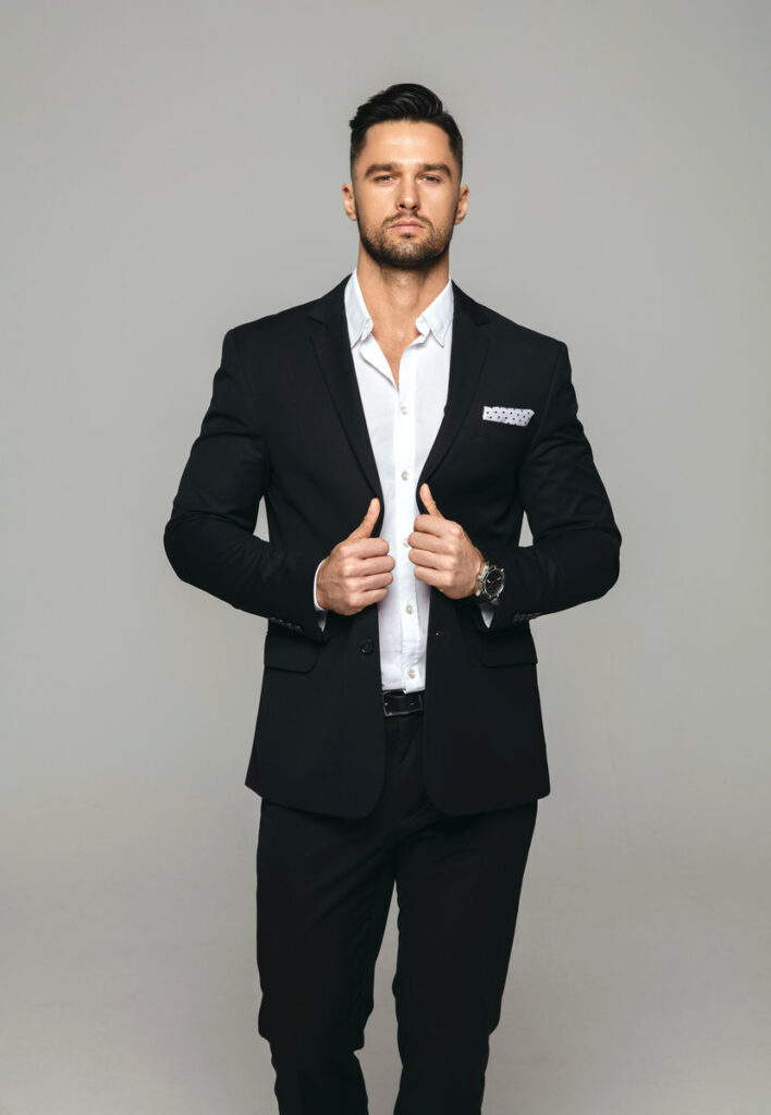 Handsome man in black suit
