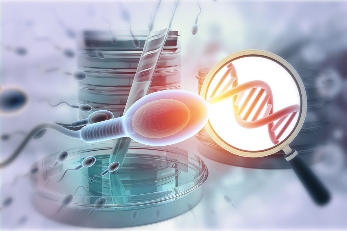 Human sperm and dna study. 3d illustration